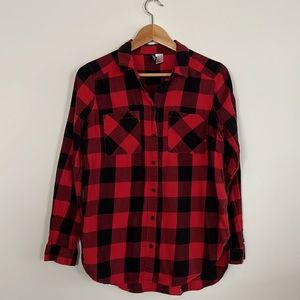 H&M Plaid Buffalo Check Red Black Long Sleeve Shirt - 4